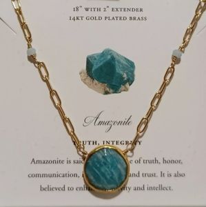 LUNA NORTE AMAZONITE GEMSTONE GOLD PLATED NECKLACECHAIN MEASURES 16-'18 INCHES
